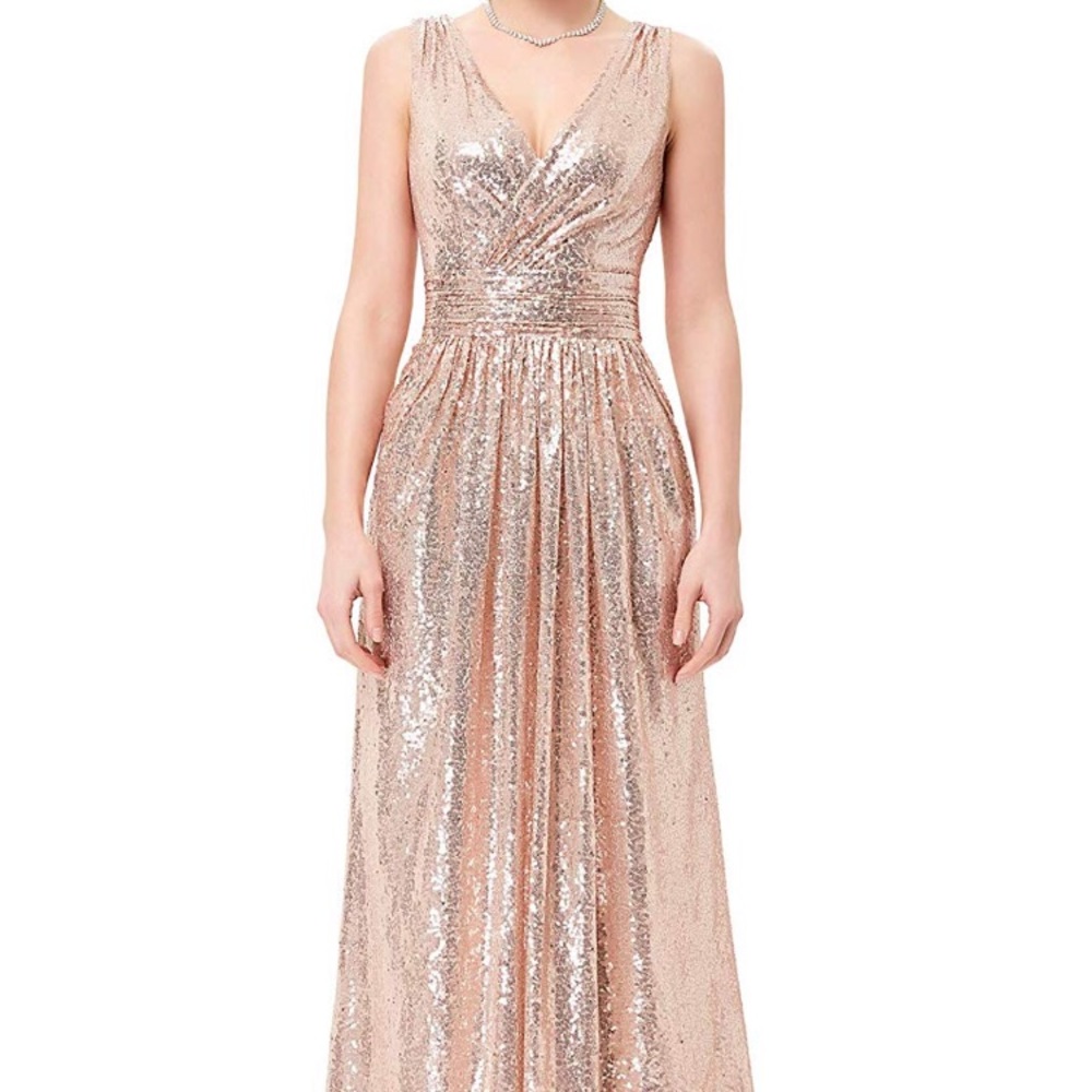Elegant and fun rose gold bridesmaid or prom dress